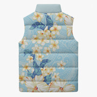 Hawaii Hibiscus Plumeria Blue Sleeveless Puffer Jacket Polynesian Pattern LT01 - Polynesian Pride