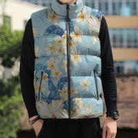 Hawaii Hibiscus Plumeria Blue Sleeveless Puffer Jacket Polynesian Pattern LT01 - Polynesian Pride