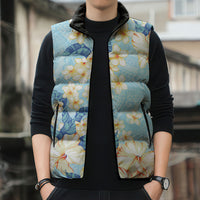 Hawaii Hibiscus Plumeria Blue Sleeveless Puffer Jacket Polynesian Pattern LT01 - Polynesian Pride