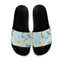 Hawaii Hibiscus Plumeria Blue Slide Sandals Polynesian Pattern LT01 Blue - Polynesian Pride
