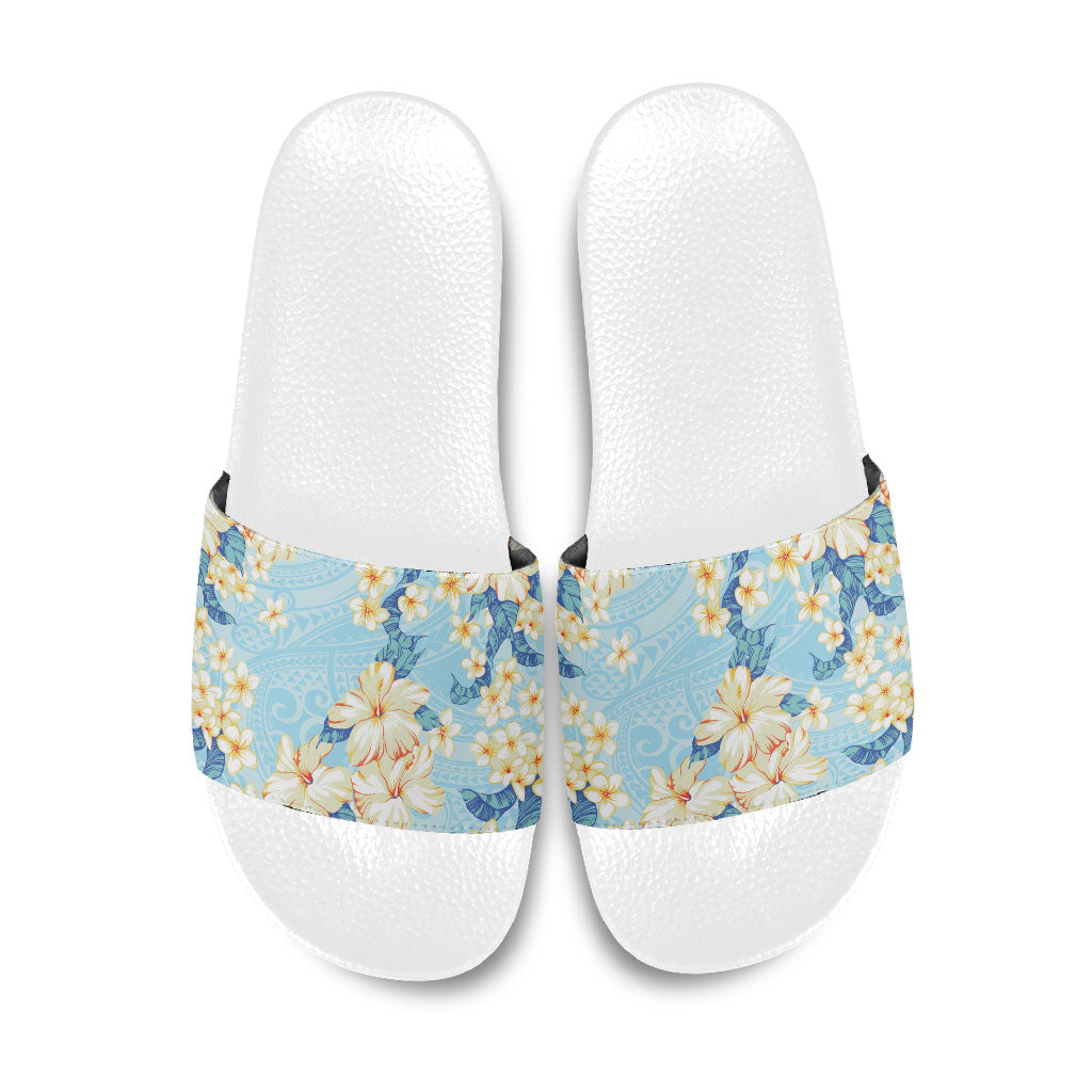Hawaii Hibiscus Plumeria Blue Slide Sandals Polynesian Pattern LT01 Blue - Polynesian Pride