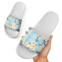 Hawaii Hibiscus Plumeria Blue Slide Sandals Polynesian Pattern LT01 - Polynesian Pride