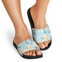 Hawaii Hibiscus Plumeria Blue Slide Sandals Polynesian Pattern LT01 - Polynesian Pride