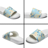 Hawaii Hibiscus Plumeria Blue Slide Sandals Polynesian Pattern LT01 - Polynesian Pride