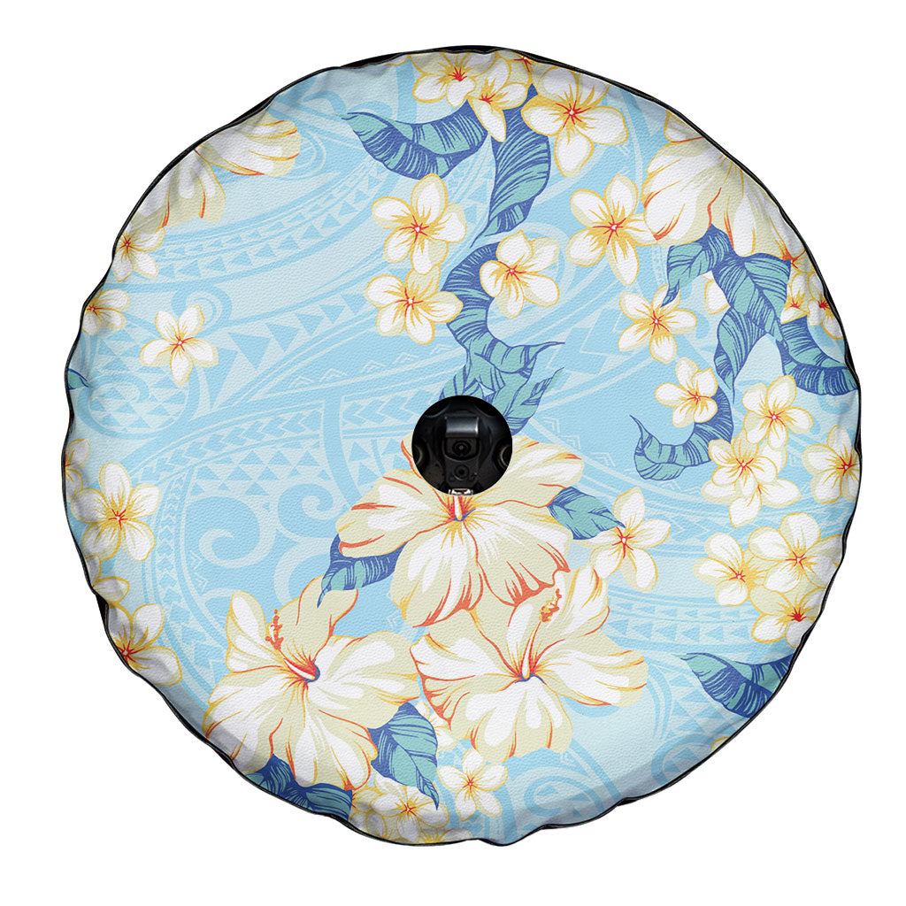 Hawaii Hibiscus Plumeria Blue Spare Tire Cover Polynesian Pattern LT01 - Polynesian Pride