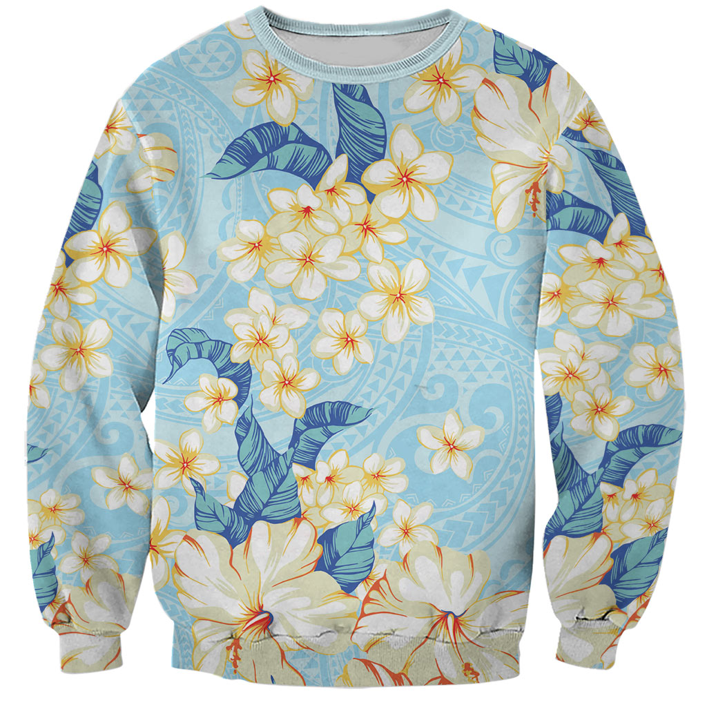 Hawaii Hibiscus Plumeria Blue Sweatshirt Polynesian Pattern LT01 Unisex Blue - Polynesian Pride