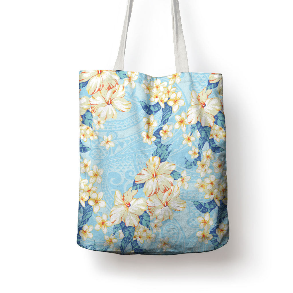 Hawaii Hibiscus Plumeria Blue Tote Bag Polynesian Pattern LT01 - Polynesian Pride