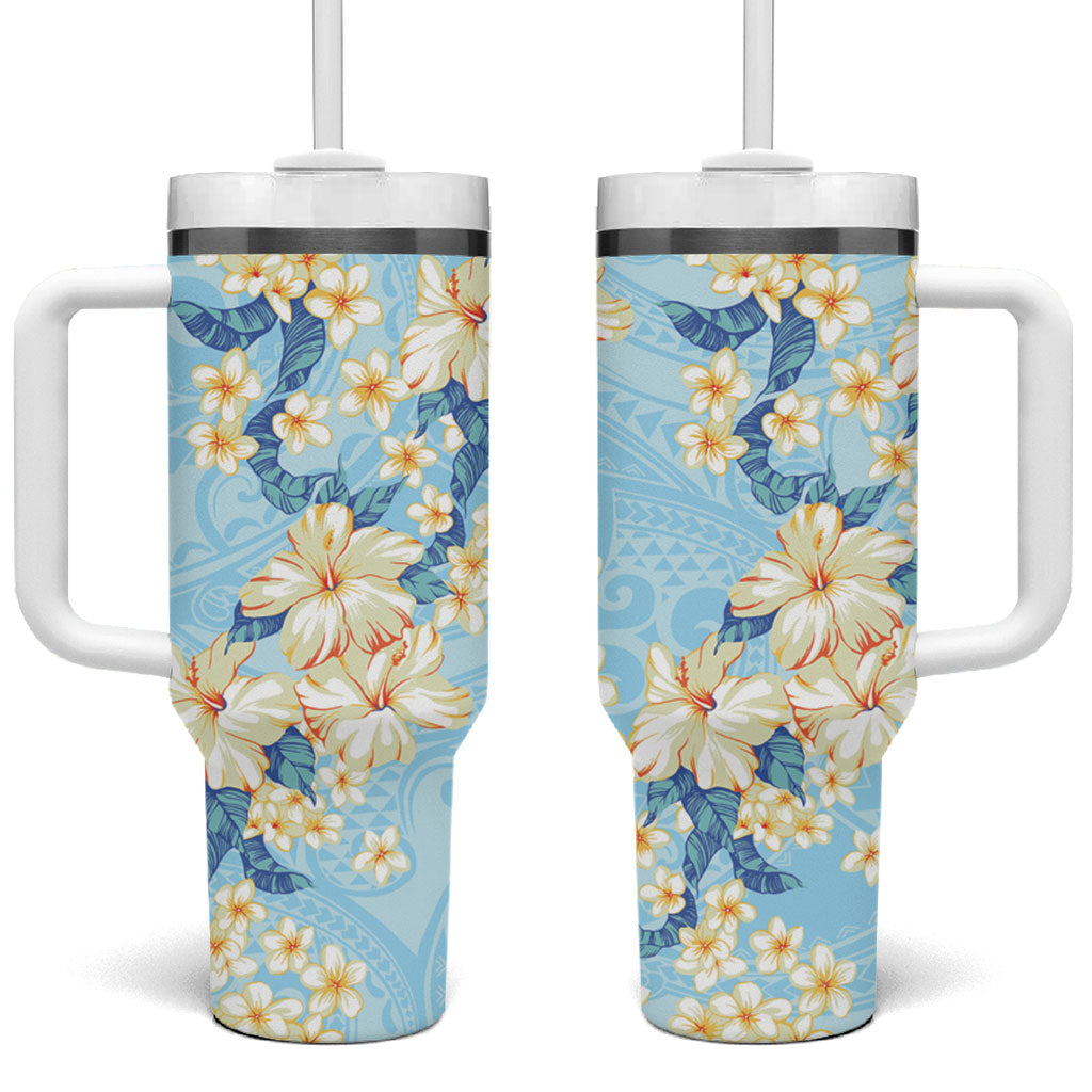 Hawaii Hibiscus Plumeria Blue Tumbler With Handle Polynesian Pattern LT01 One Size: 40 oz Blue - Polynesian Pride