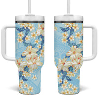 Hawaii Hibiscus Plumeria Blue Tumbler With Handle Polynesian Pattern LT01 One Size: 40 oz Blue - Polynesian Pride