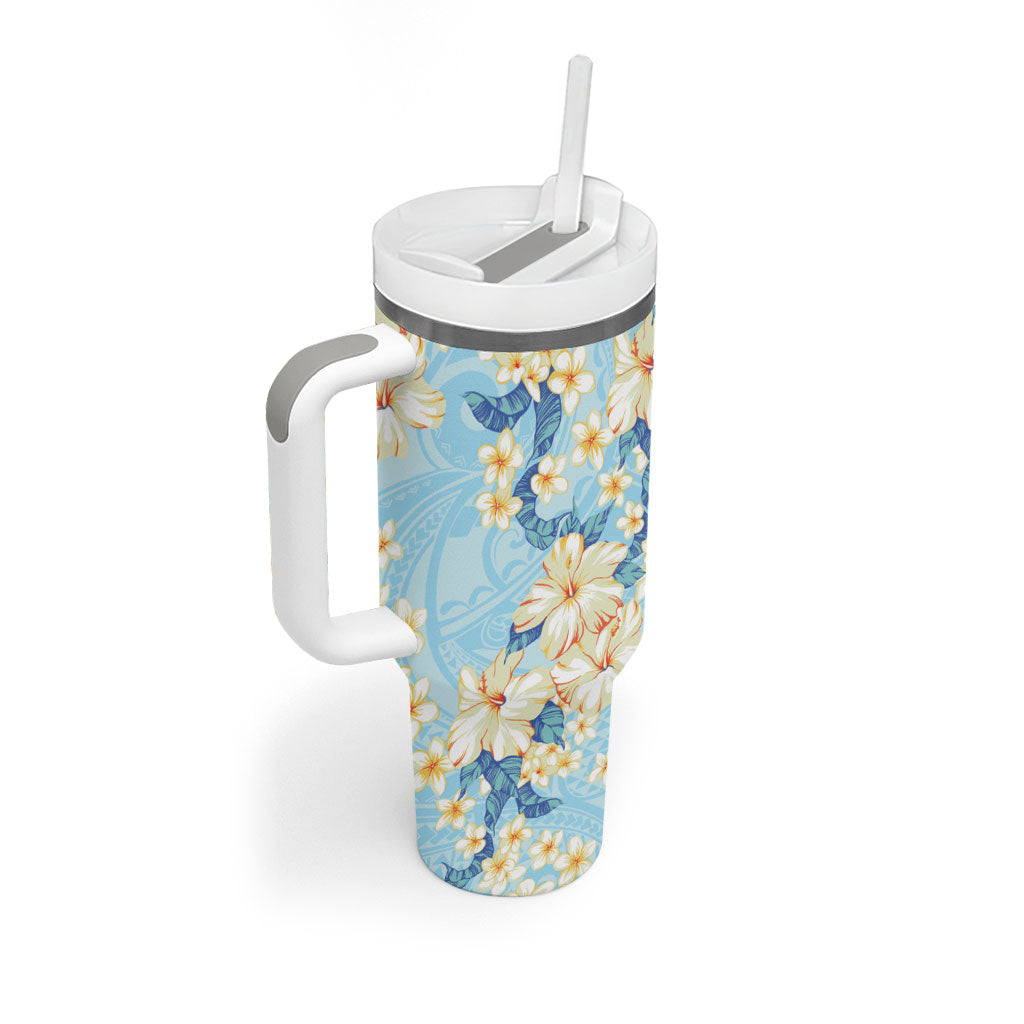 Hawaii Hibiscus Plumeria Blue Tumbler With Handle Polynesian Pattern LT01 - Polynesian Pride