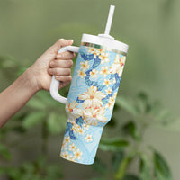 Hawaii Hibiscus Plumeria Blue Tumbler With Handle Polynesian Pattern LT01 - Polynesian Pride