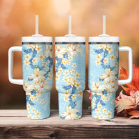 Hawaii Hibiscus Plumeria Blue Tumbler With Handle Polynesian Pattern LT01 - Polynesian Pride