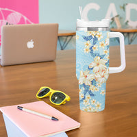 Hawaii Hibiscus Plumeria Blue Tumbler With Handle Polynesian Pattern LT01 - Polynesian Pride