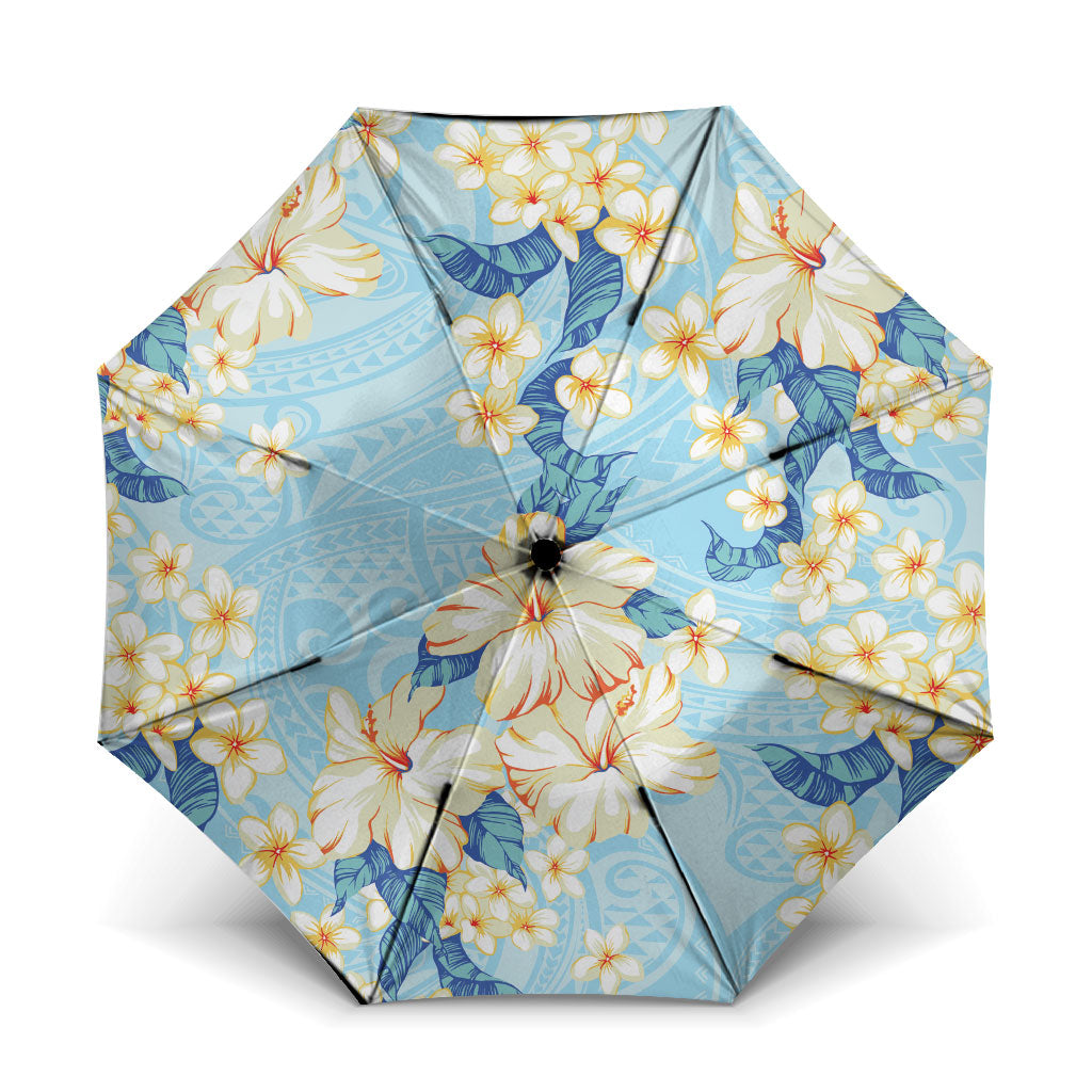 Hawaii Hibiscus Plumeria Blue Umbrella Polynesian Pattern LT01 One Size Folded 11.42 inch Opened Diameter 37.4 inch Blue - Polynesian Pride