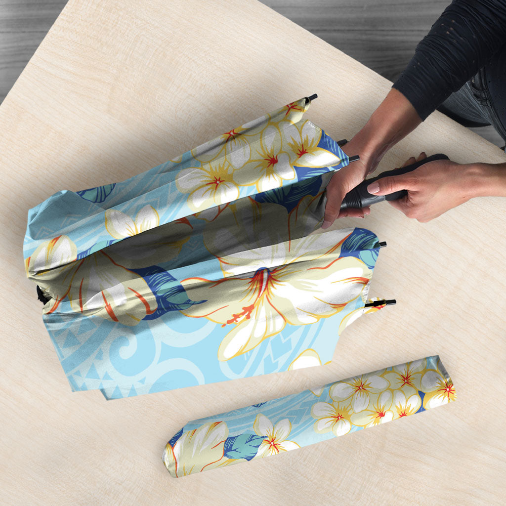 Hawaii Hibiscus Plumeria Blue Umbrella Polynesian Pattern LT01 - Polynesian Pride