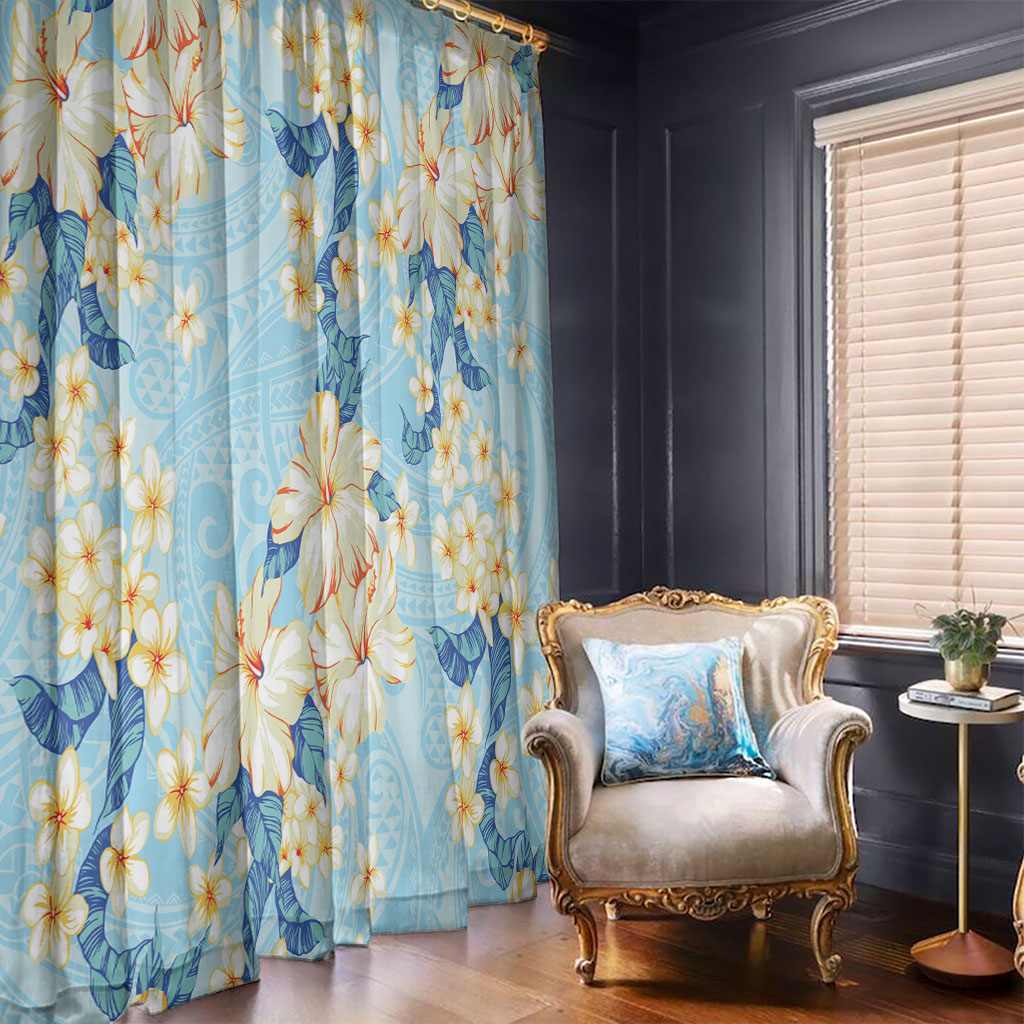 Hawaii Hibiscus Plumeria Blue Window Curtain Polynesian Pattern LT01 - Polynesian Pride