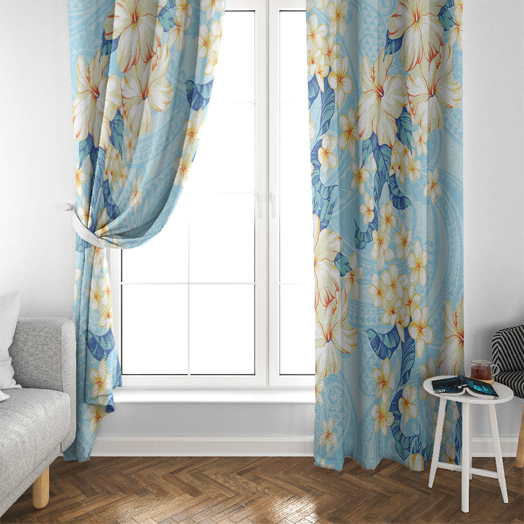 Hawaii Hibiscus Plumeria Blue Window Curtain Polynesian Pattern LT01 - Polynesian Pride