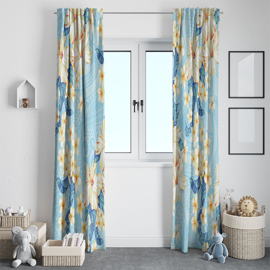 Hawaii Hibiscus Plumeria Blue Window Curtain Polynesian Pattern LT01 - Polynesian Pride