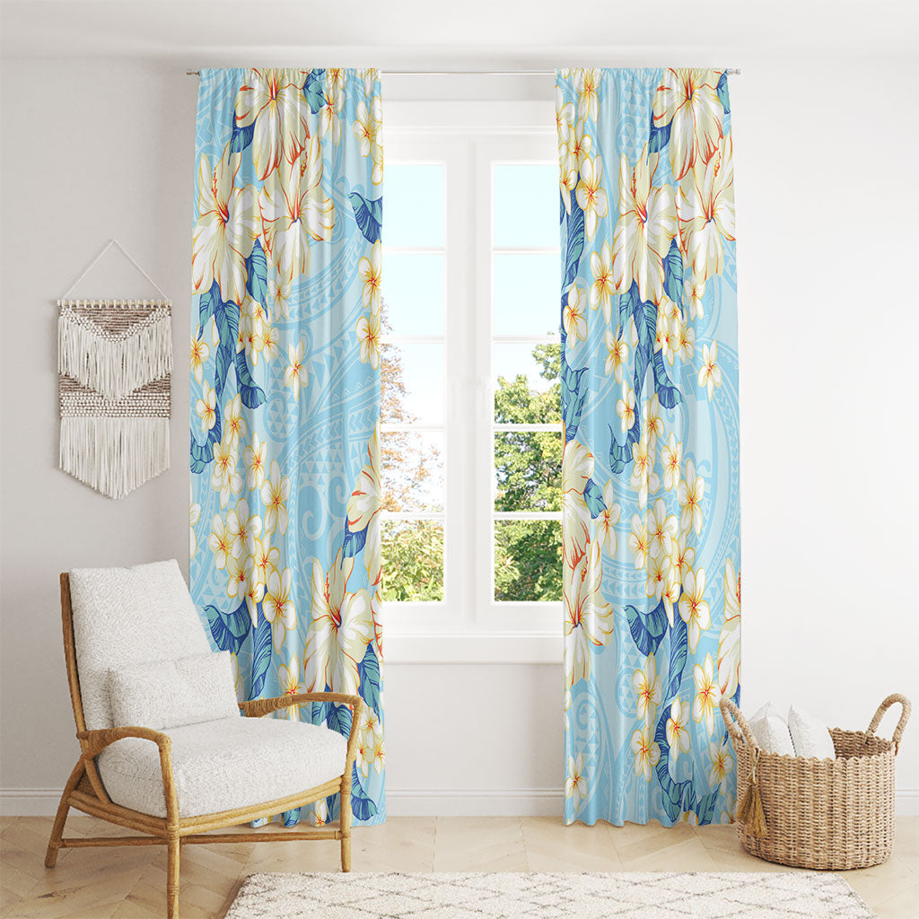 Hawaii Hibiscus Plumeria Blue Window Curtain Polynesian Pattern LT01 - Polynesian Pride