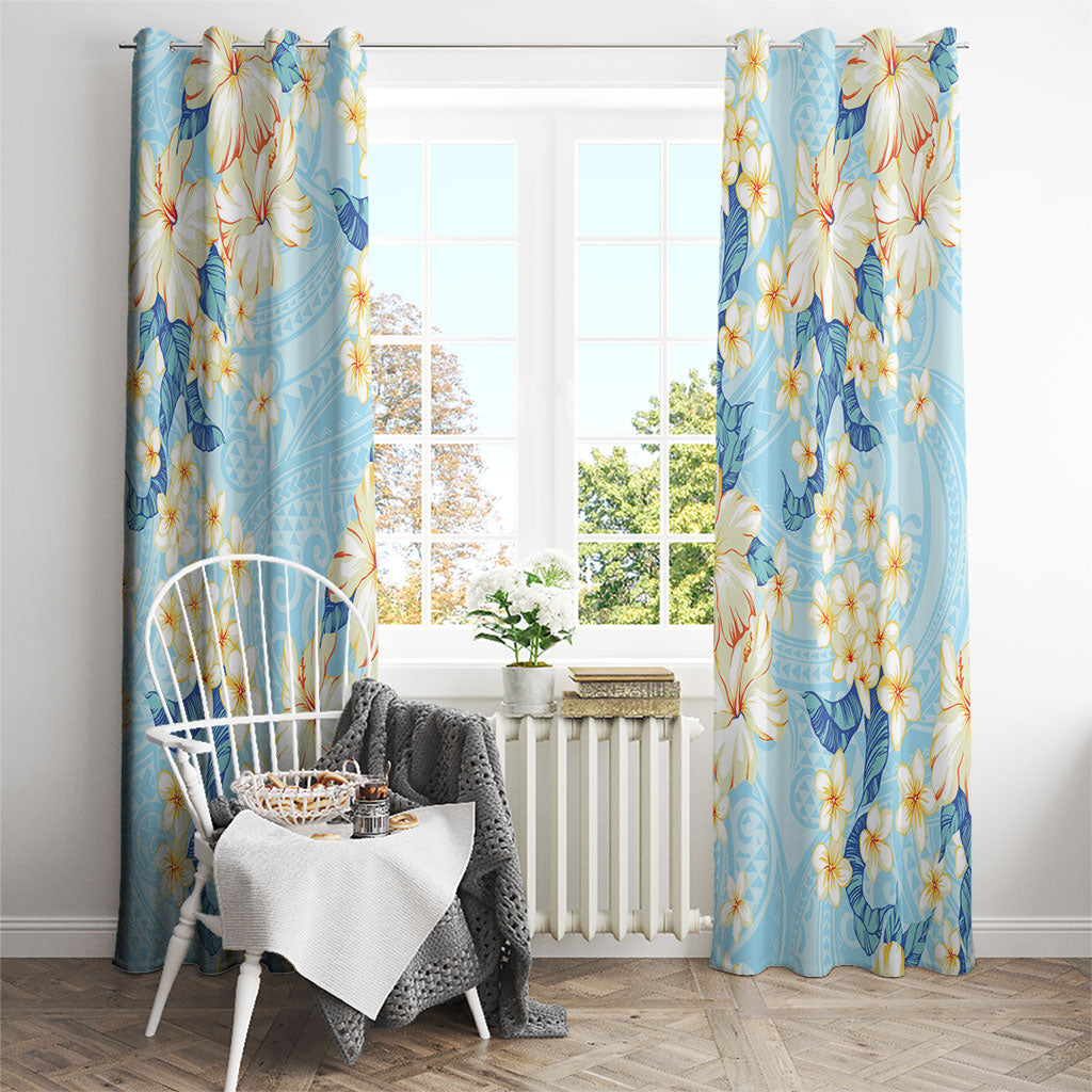 Hawaii Hibiscus Plumeria Blue Window Curtain Polynesian Pattern LT01 - Polynesian Pride