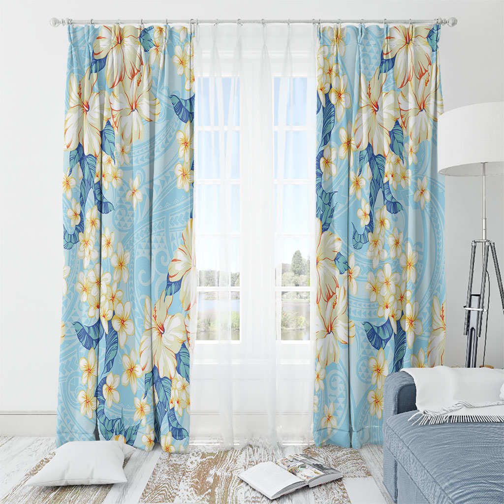 Hawaii Hibiscus Plumeria Blue Window Curtain Polynesian Pattern LT01 - Polynesian Pride