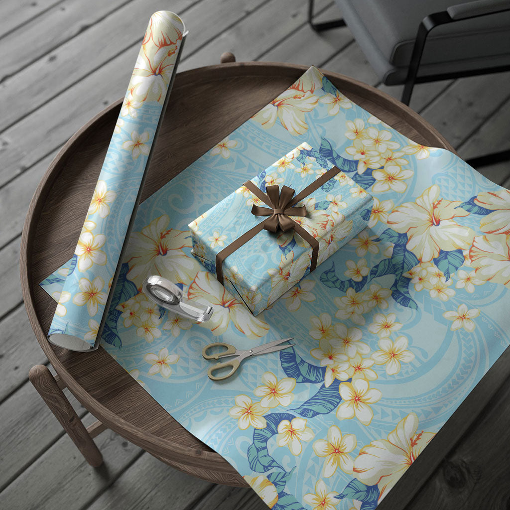 Hawaii Hibiscus Plumeria Blue Wrapping Paper Polynesian Pattern LT01 - Polynesian Pride