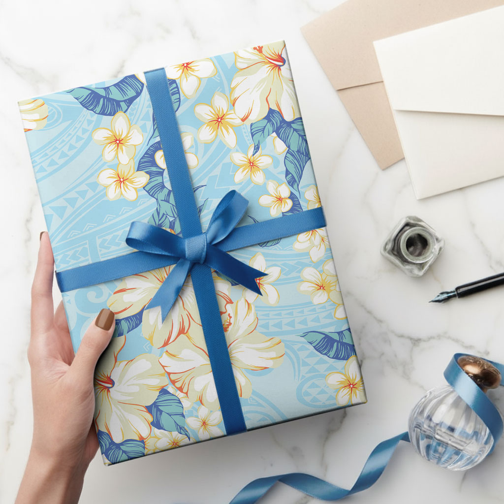 Hawaii Hibiscus Plumeria Blue Wrapping Paper Polynesian Pattern LT01 - Polynesian Pride