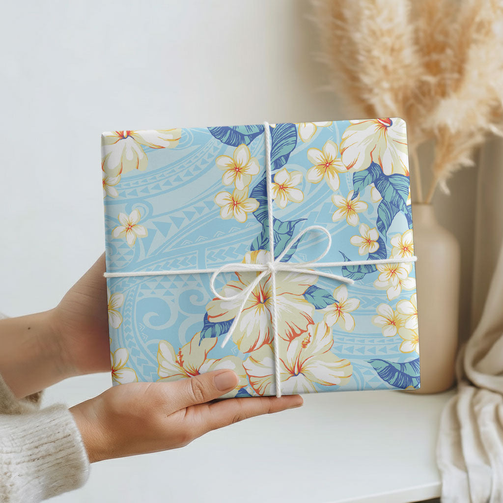 Hawaii Hibiscus Plumeria Blue Wrapping Paper Polynesian Pattern LT01 - Polynesian Pride