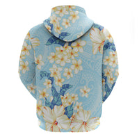 Hawaii Hibiscus Plumeria Blue Zip Hoodie Polynesian Pattern LT01 - Polynesian Pride