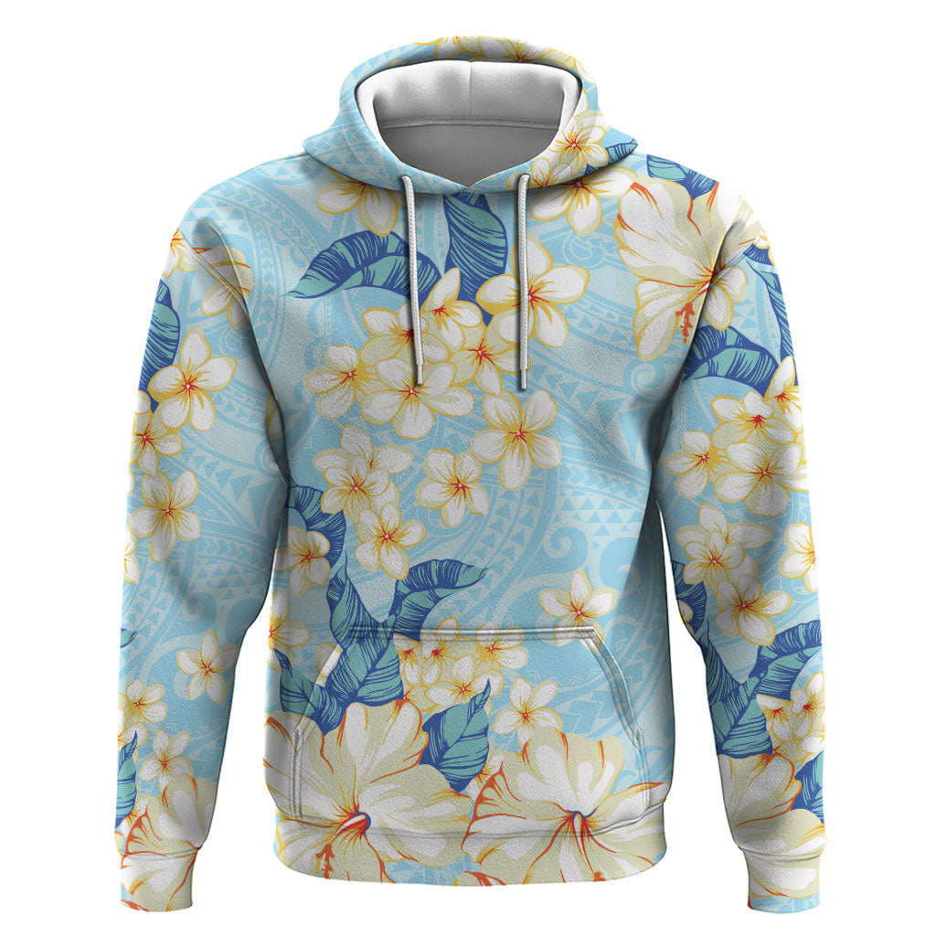 Hawaii Hibiscus Plumeria Blue Zip Hoodie Polynesian Pattern LT01 Pullover Hoodie Blue - Polynesian Pride