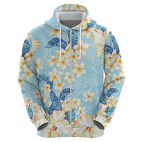 Hawaii Hibiscus Plumeria Blue Zip Hoodie Polynesian Pattern LT01 - Polynesian Pride
