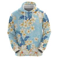 Hawaii Hibiscus Plumeria Blue Zip Hoodie Polynesian Pattern LT01 - Polynesian Pride