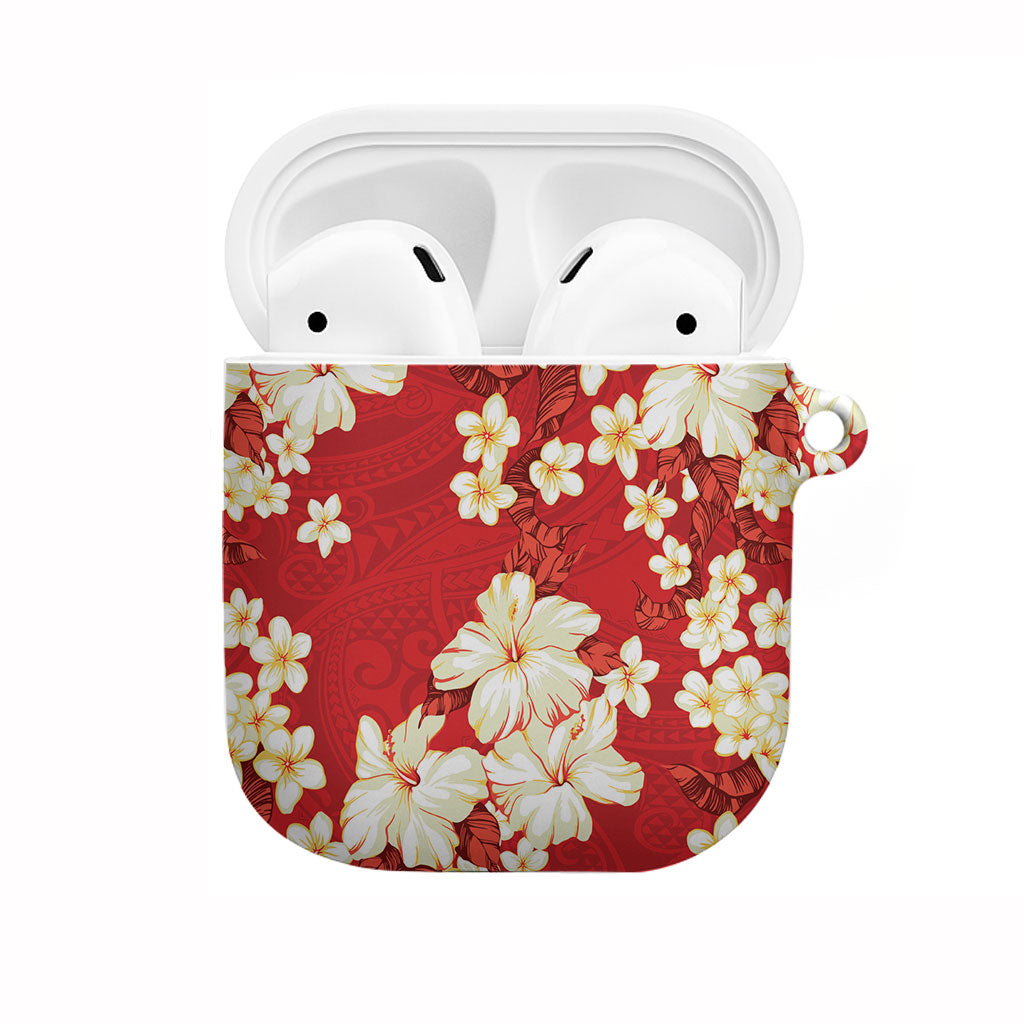Hawaii Hibiscus Plumeria Red AirPods Case Polynesian Pattern LT01 Red - Polynesian Pride