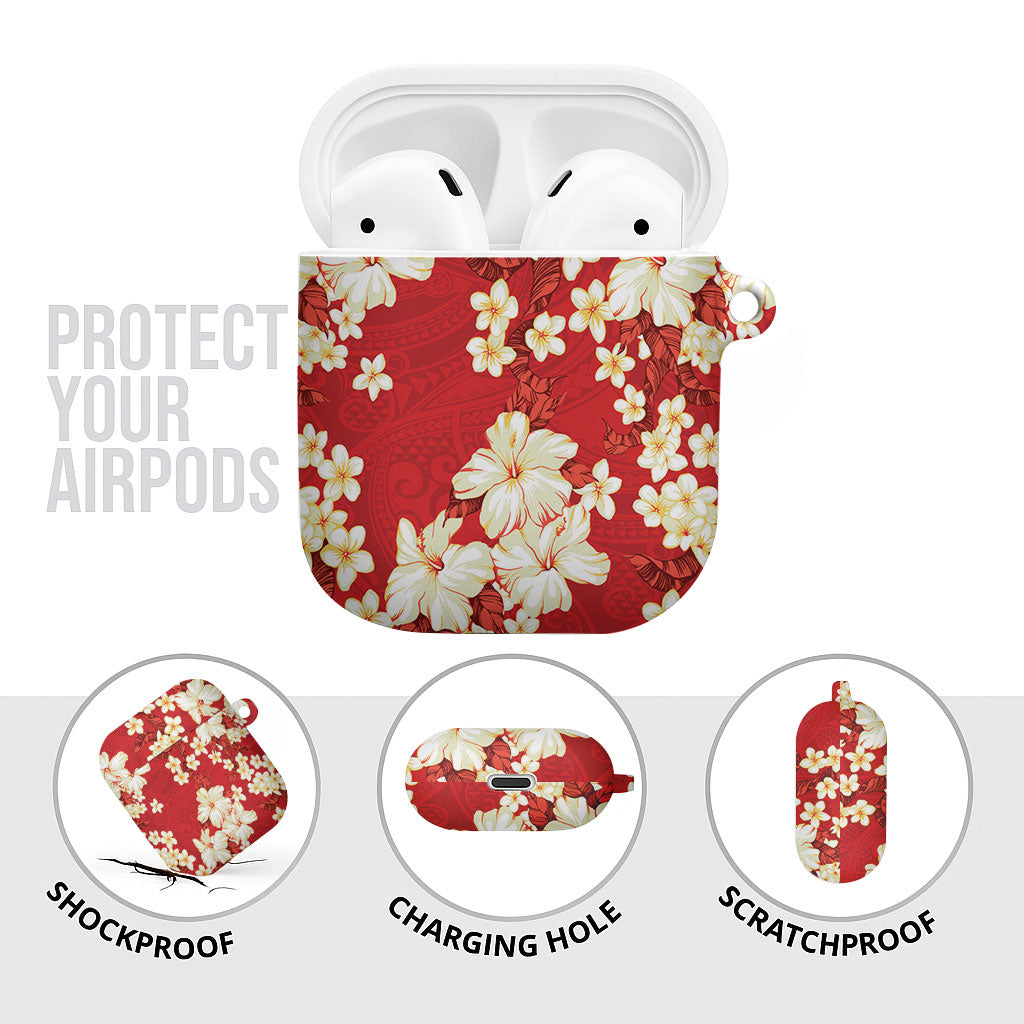 Hawaii Hibiscus Plumeria Red AirPods Case Polynesian Pattern LT01 - Polynesian Pride