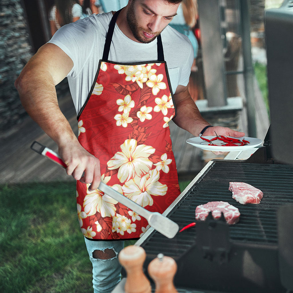 Hawaii Hibiscus Plumeria Red Apron Polynesian Pattern LT01 - Polynesian Pride