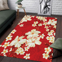 Hawaii Hibiscus Plumeria Red Area Rug Polynesian Pattern LT01 Red - Polynesian Pride