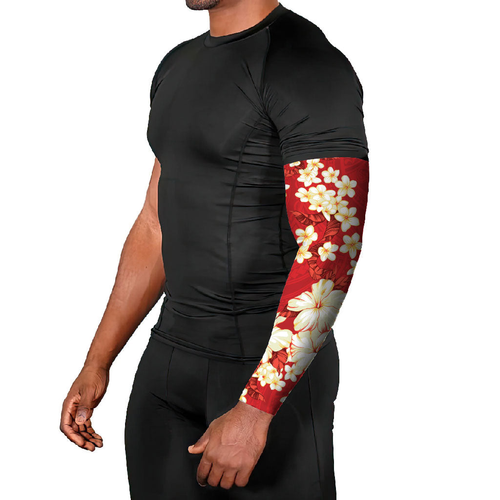Hawaii Hibiscus Plumeria Red Arm Sleeves Polynesian Pattern LT01 - Polynesian Pride