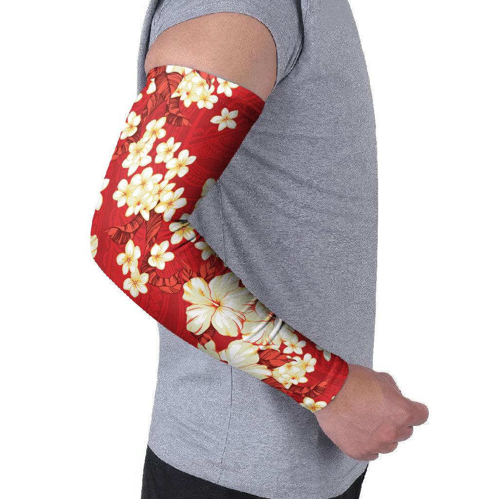 Hawaii Hibiscus Plumeria Red Arm Sleeves Polynesian Pattern LT01 - Polynesian Pride