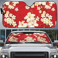 Hawaii Hibiscus Plumeria Red Auto Sun Shade Polynesian Pattern LT01 Red - Polynesian Pride