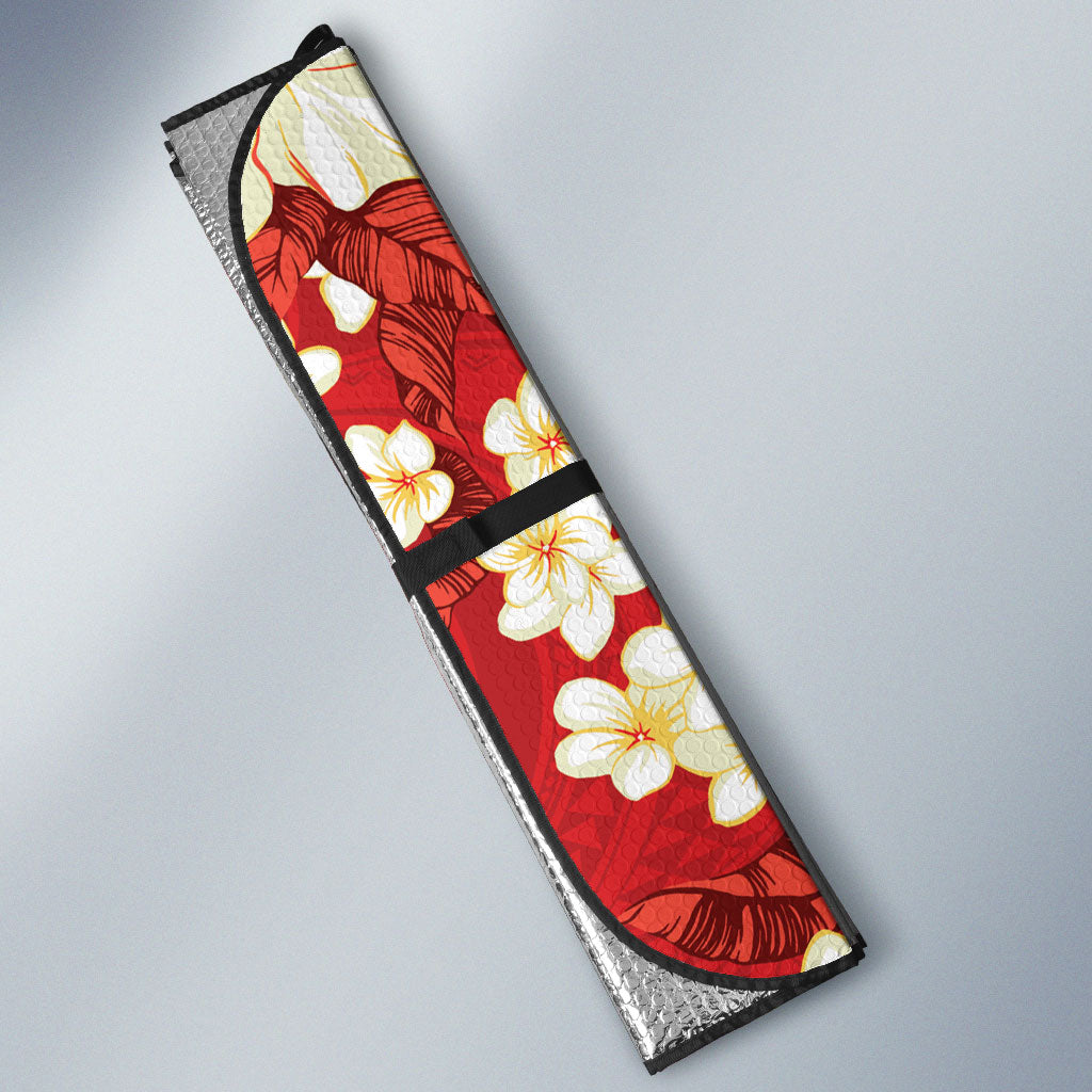 Hawaii Hibiscus Plumeria Red Auto Sun Shade Polynesian Pattern LT01 - Polynesian Pride