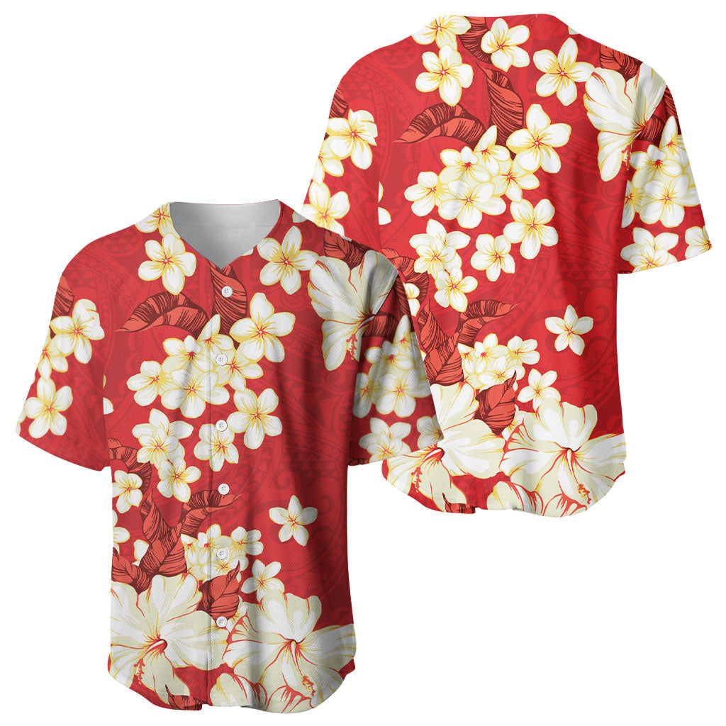 Hawaii Hibiscus Plumeria Red Baseball Jersey Polynesian Pattern LT01 - Polynesian Pride