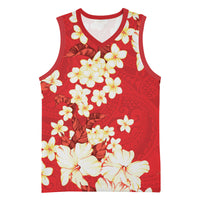Hawaii Hibiscus Plumeria Red Basketball Jersey Polynesian Pattern LT01 Unisex Red - Polynesian Pride