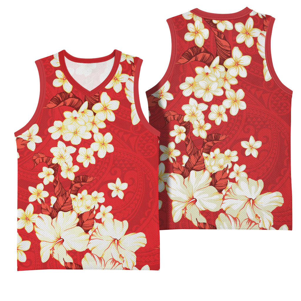Hawaii Hibiscus Plumeria Red Basketball Jersey Polynesian Pattern LT01 - Polynesian Pride