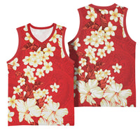 Hawaii Hibiscus Plumeria Red Basketball Jersey Polynesian Pattern LT01 - Polynesian Pride