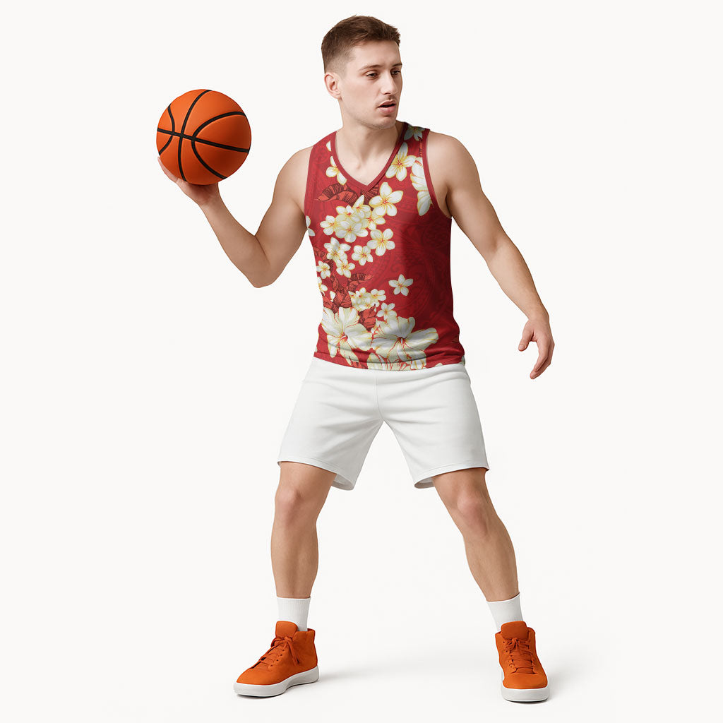 Hawaii Hibiscus Plumeria Red Basketball Jersey Polynesian Pattern LT01 - Polynesian Pride