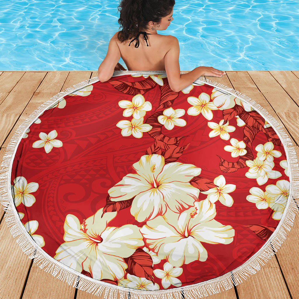 Hawaii Hibiscus Plumeria Red Beach Blanket Polynesian Pattern