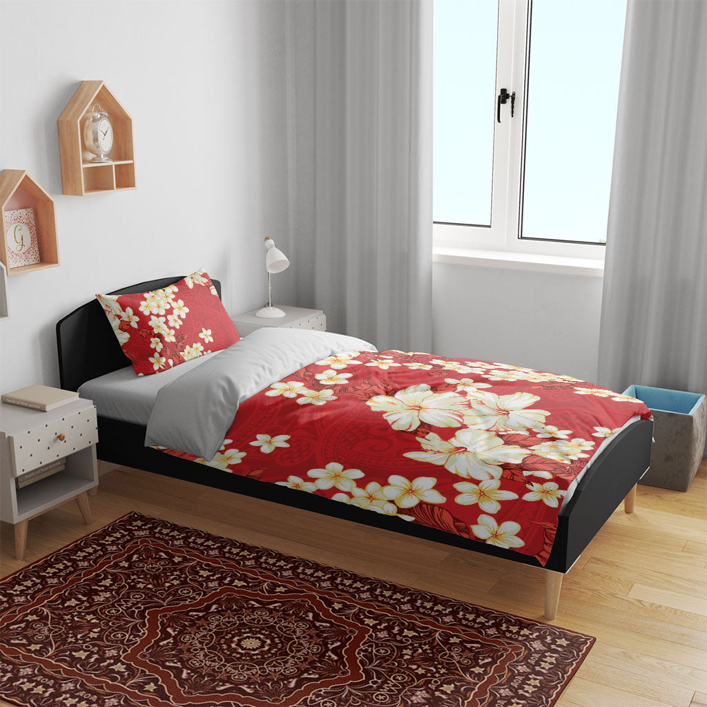 Hawaii Hibiscus Plumeria Red Bedding Set Polynesian Pattern LT01 - Polynesian Pride