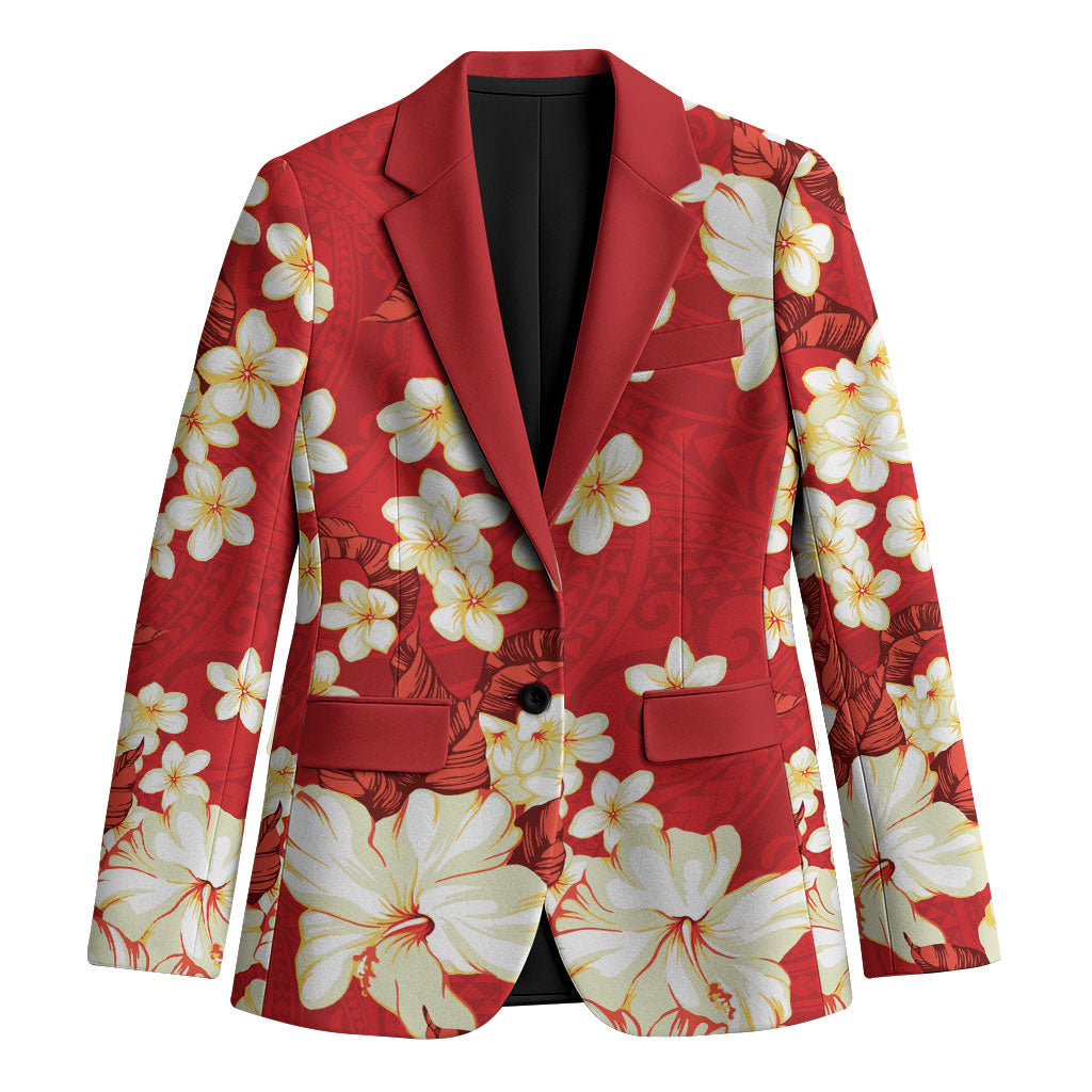 Hawaii Hibiscus Plumeria Red Blazer Polynesian Pattern LT01 Unisex Red - Polynesian Pride