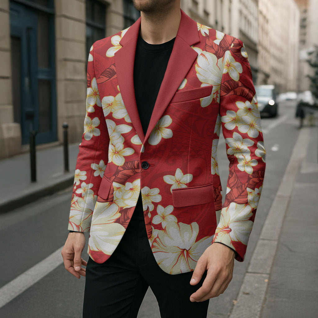 Hawaii Hibiscus Plumeria Red Blazer Polynesian Pattern LT01 - Polynesian Pride