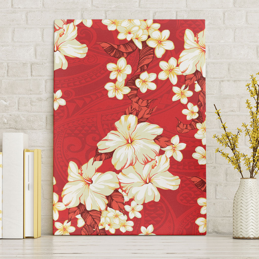 Hawaii Hibiscus Plumeria Red Canvas Wall Art Polynesian Pattern LT01 Without Frame Red - Polynesian Pride